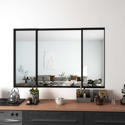 Vetrata Scorrevole Interna 183x108 cm in Vetro Temperato 4 Lastre Corniciate Profilo Nero Opaco Divisorio da Casa