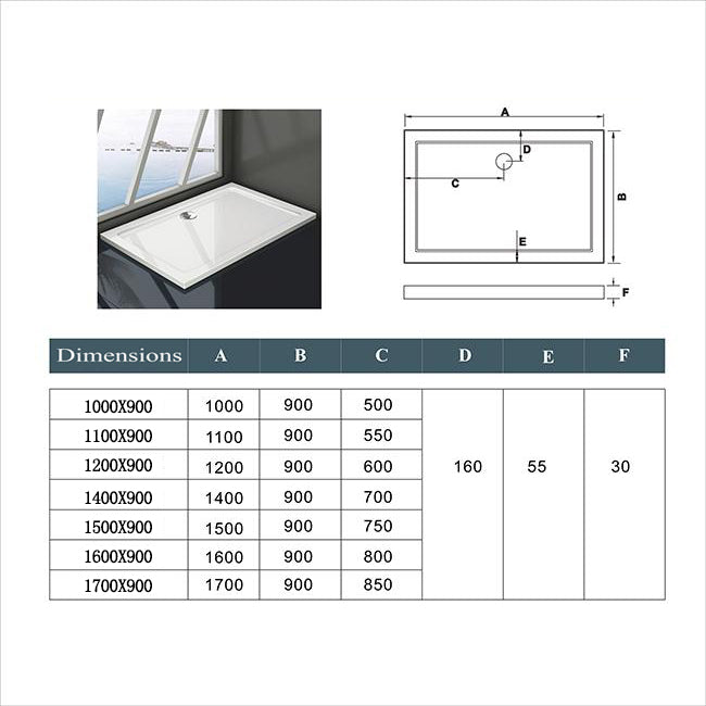 Aica Piatto Doccia Rettangolare Bianco Lucido Antiscivolo Antibatterico Ultraslim 3cm In Marmo e Resina Mista Dimensioni Multiple