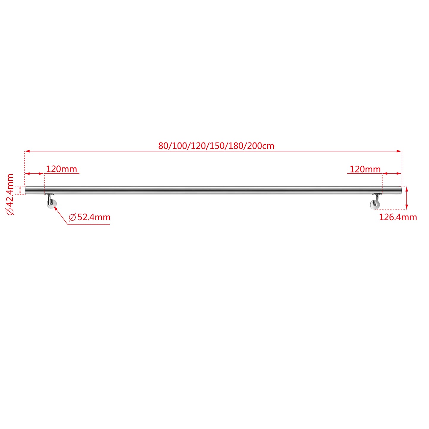 Corrimano in acciaio inox 304 spazzolato 80/100/120/150/180/200cm per interni ed esterni scale