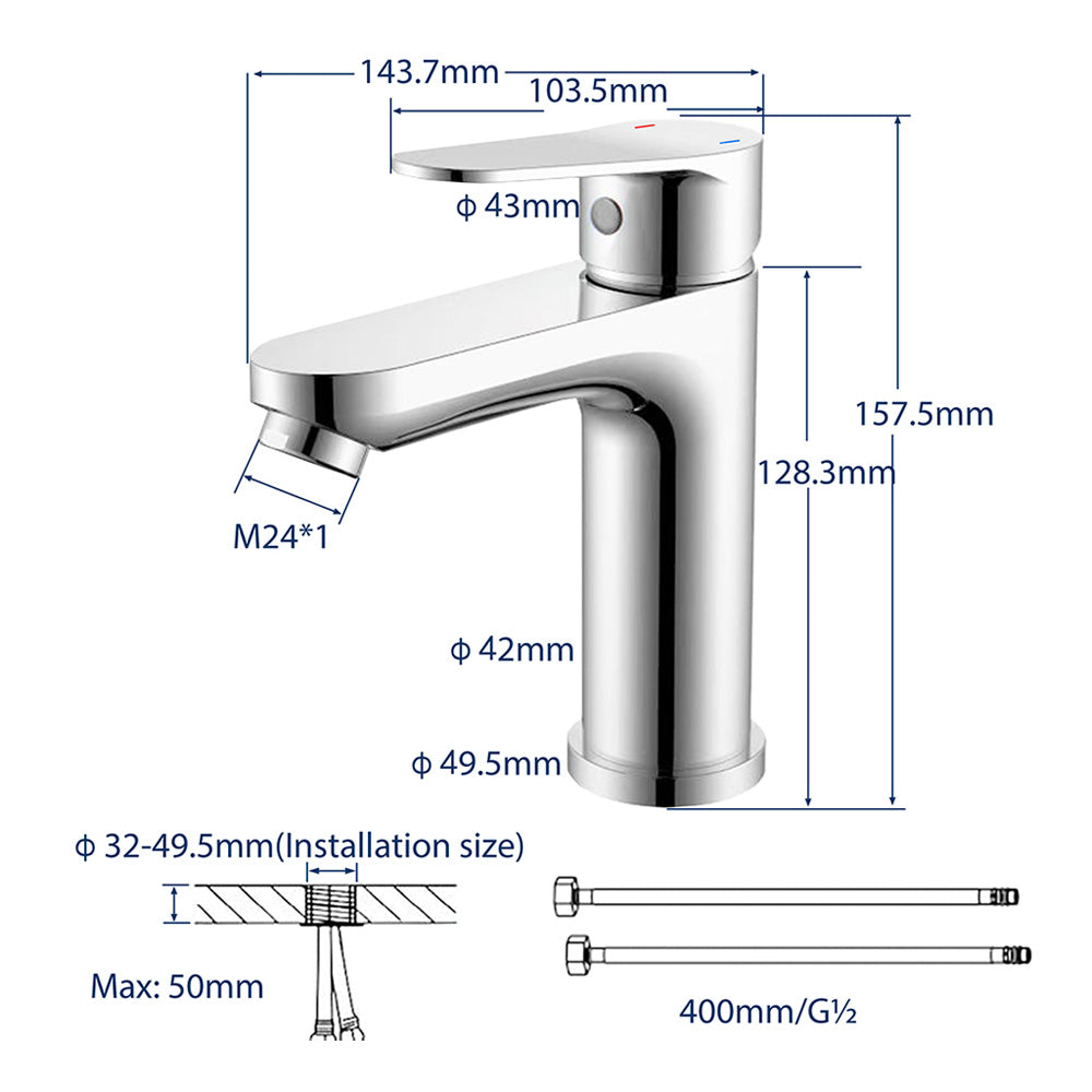 Aica Rubinetto Bagno Lavabo Durevole, Caldo e freddo, Cromata