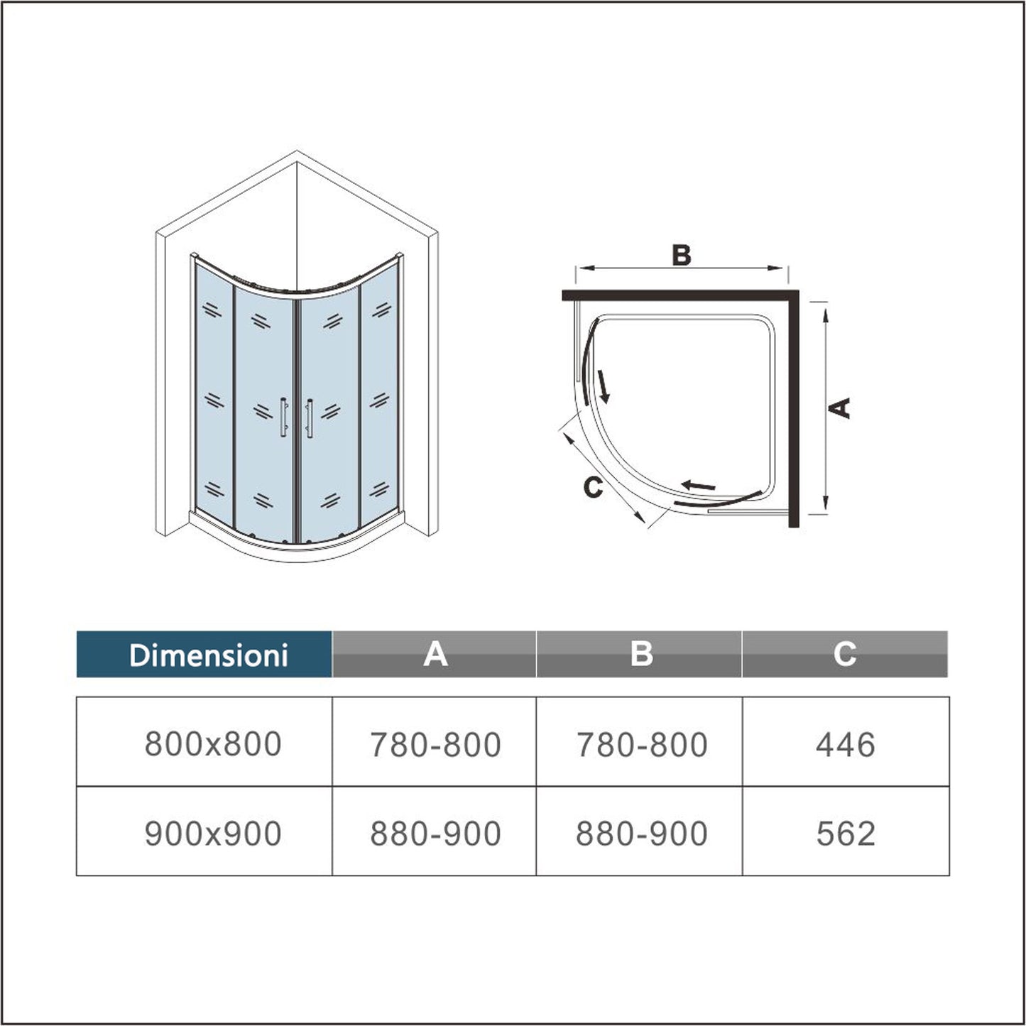 Box Doccia Semicircolare 80-90X80-90cm Porte Scorrevoli Vetro Temperato 6 mm Trasparente Anticalcare Oro Spazzolato 190 cm