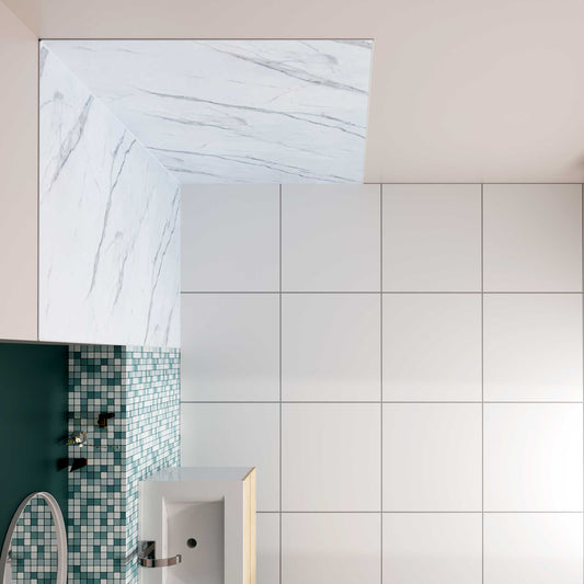 H.210 cm Pannello Doccia ad Angolo Realizzato in Alluminio da 3 mm con Profili Finitura Bianco Alba per Rivestimento Parete Bagno
