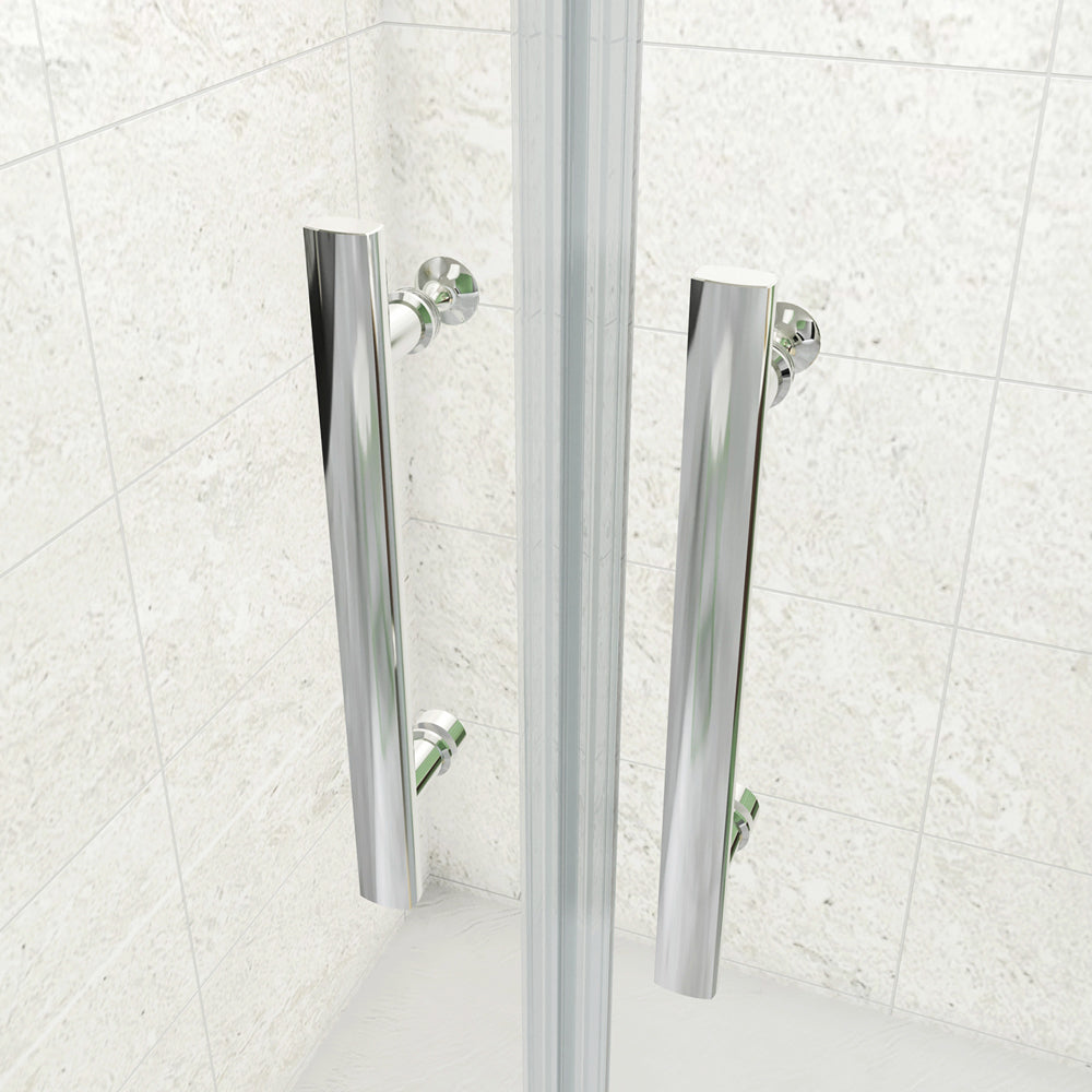 195cm Box Doccia Angolare Porta Battente Saloon Parete Fissa Vetro da 6mm Temperato Anticalcare Barra Stabilizzatrice 45cm Cromo Lucido