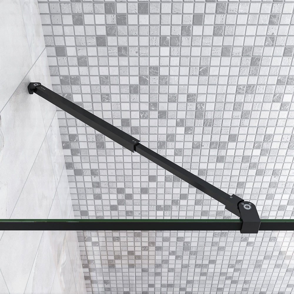 Doccia Walk in Due Pareti Vetro 8mm Temperato Anticalcare Serigrafato con Riquadri Barra Stabilizzatrice Nero Opaco Tipo 4 - Lunga 73-120 cm Regolabile