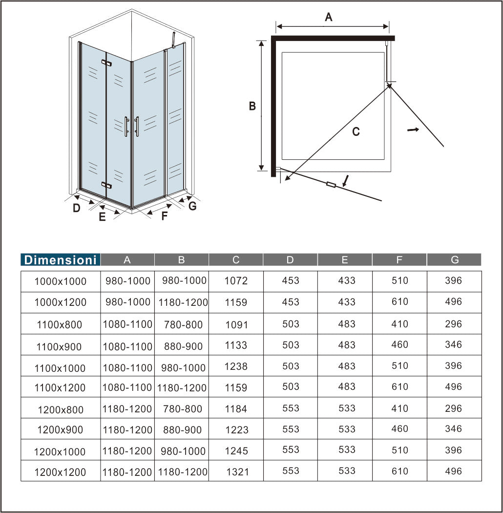 Aica 195 cm Box Doccia Angolare Porta Pieghevole Porta Battente Vetro 6mm Anticalcare Trasparente Barra Stabilizzatrice Cromo Lucido
