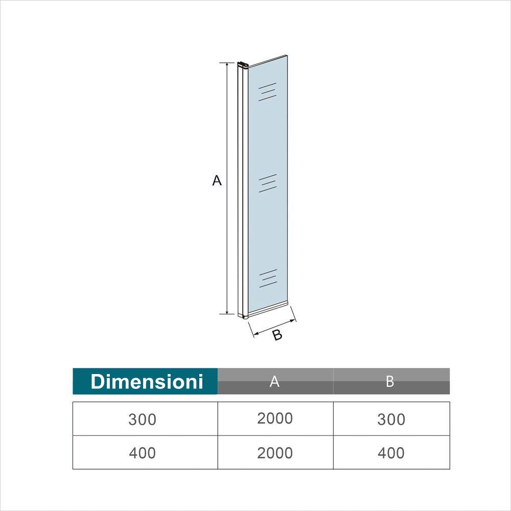 Aica Paretina movibile per Walk In Altezza 190/200 cm Parete Per Doccia Vetro Temperato Trasparente da 8 mm Anticalcare Telaio Cromato Lucido