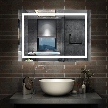 AICA Specchio Da Bagno Rettangolare Da 150x80cm con LED, Antiappannamento, 3 Temperature Colore