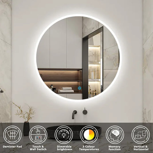 Specchio Da Bagno Rotondo Da 100cm con LED A, Anti Nebbia, Touch, 3 Temperature Colore
