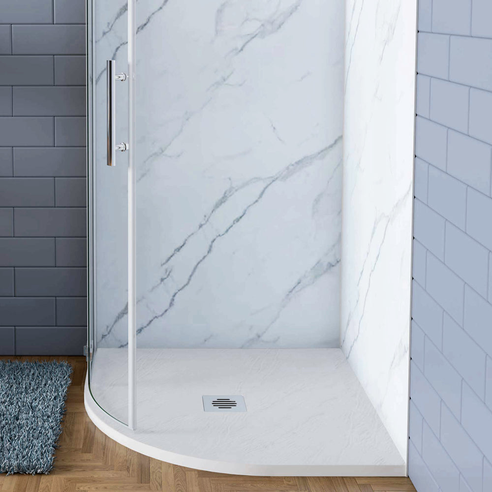 Piatto Doccia Semicircolare Bianco in Minerale e Resina Mista Effetto Ardesia Ruvido Piletta e Tubo inclusi