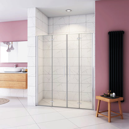 Aica Box Doccia per Nicchia 185 / 195 cm Doppia Porta Battente 4 Ante Pieghevoli Saloon Vetro Temperato 6 mm Anticalcare