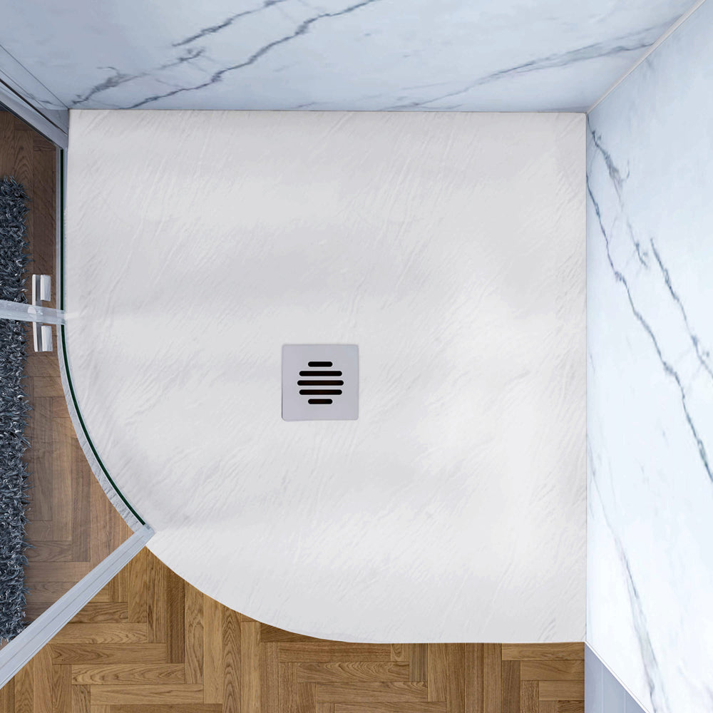 Piatto Doccia Semicircolare Bianco in Minerale e Resina Mista Effetto Ardesia Ruvido Piletta e Tubo inclusi