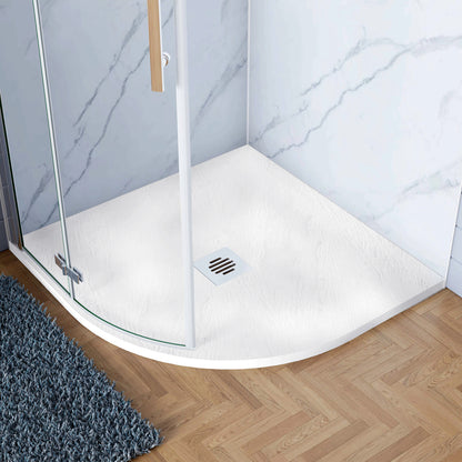 Piatto Doccia Semicircolare Bianco in Minerale e Resina Mista Effetto Ardesia Ruvido Piletta e Tubo inclusi