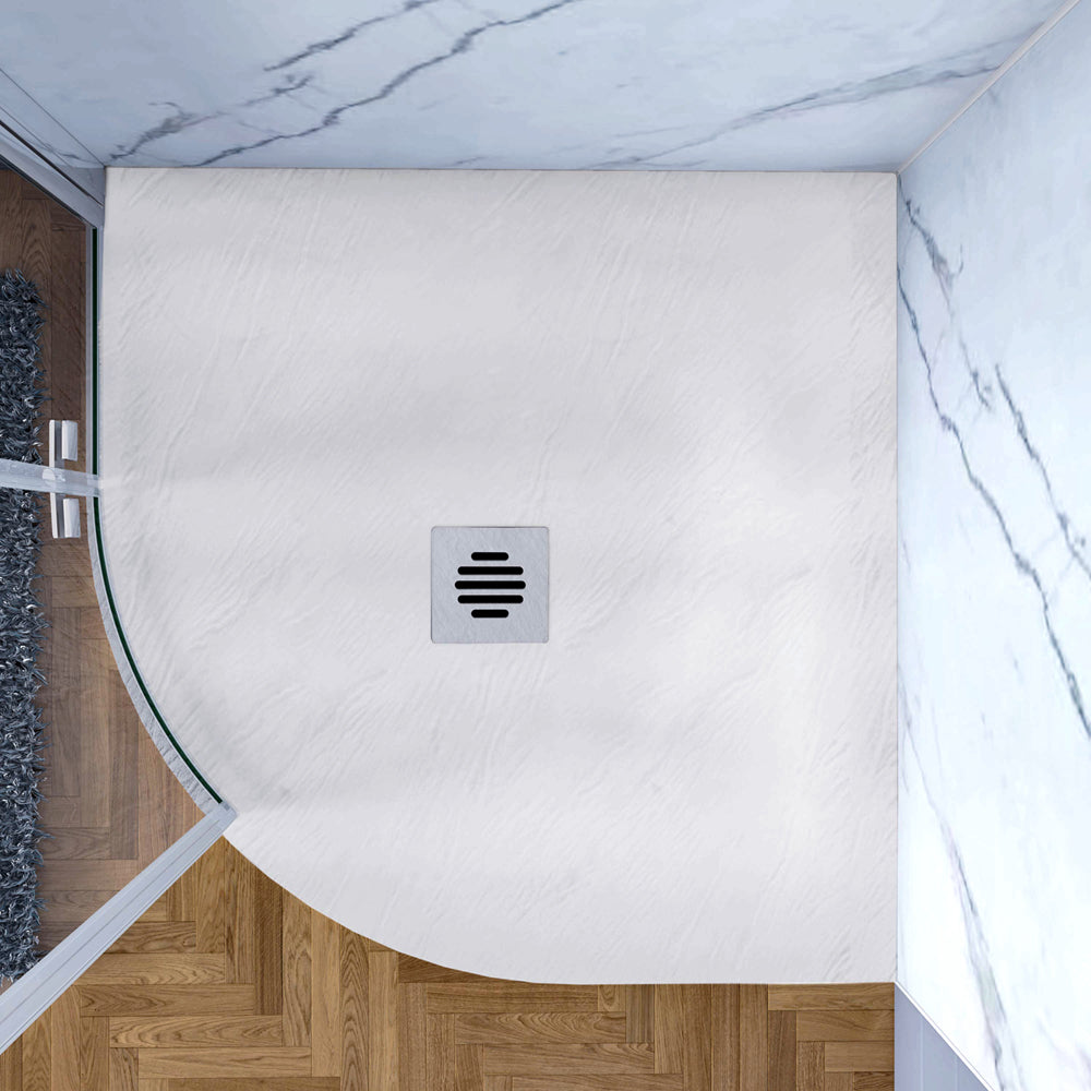 Piatto Doccia Bianco Semicircolare in Pietra Artificiale e Mesina Mista Effetto Ardesia Ruvido Piletta e Tubo inclusi