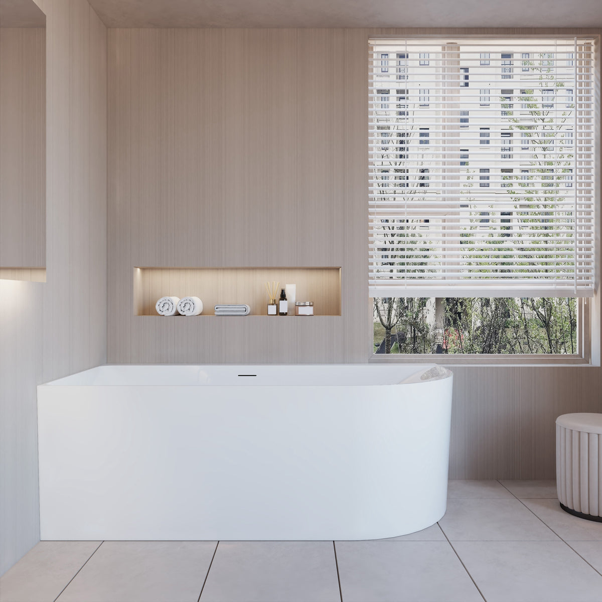 Vasca da Bagno a Isola in Acrilico 165x75x60 cm /180x80x60 cm Semi-Freestanding Colore Bianco Angolo a Parete verso Sinistro/Destro