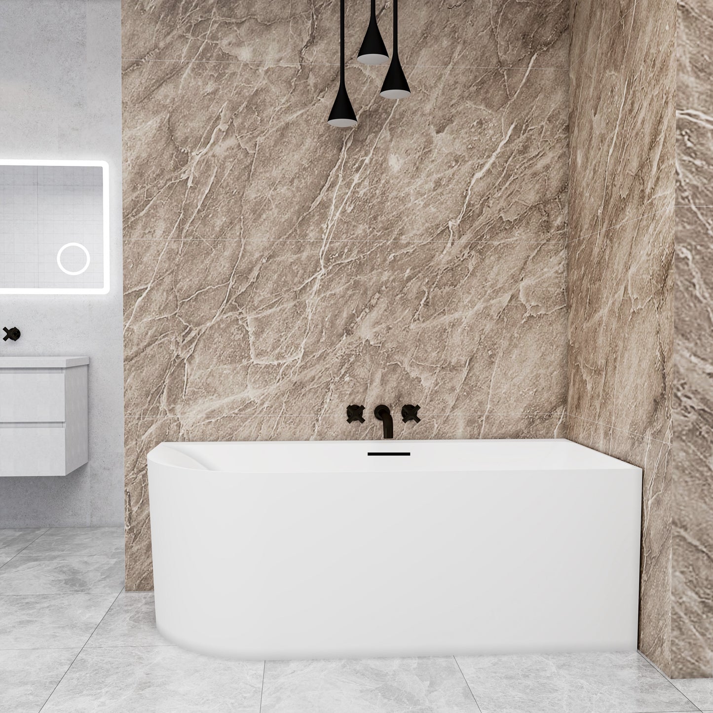 Vasca a Isola Angolare Asimmetrica SINISTRA/DESTRO 165x75x60 cm /180×80x60 cm Bianco Vasca da Bagno Semi-Freestanding in Acrilico