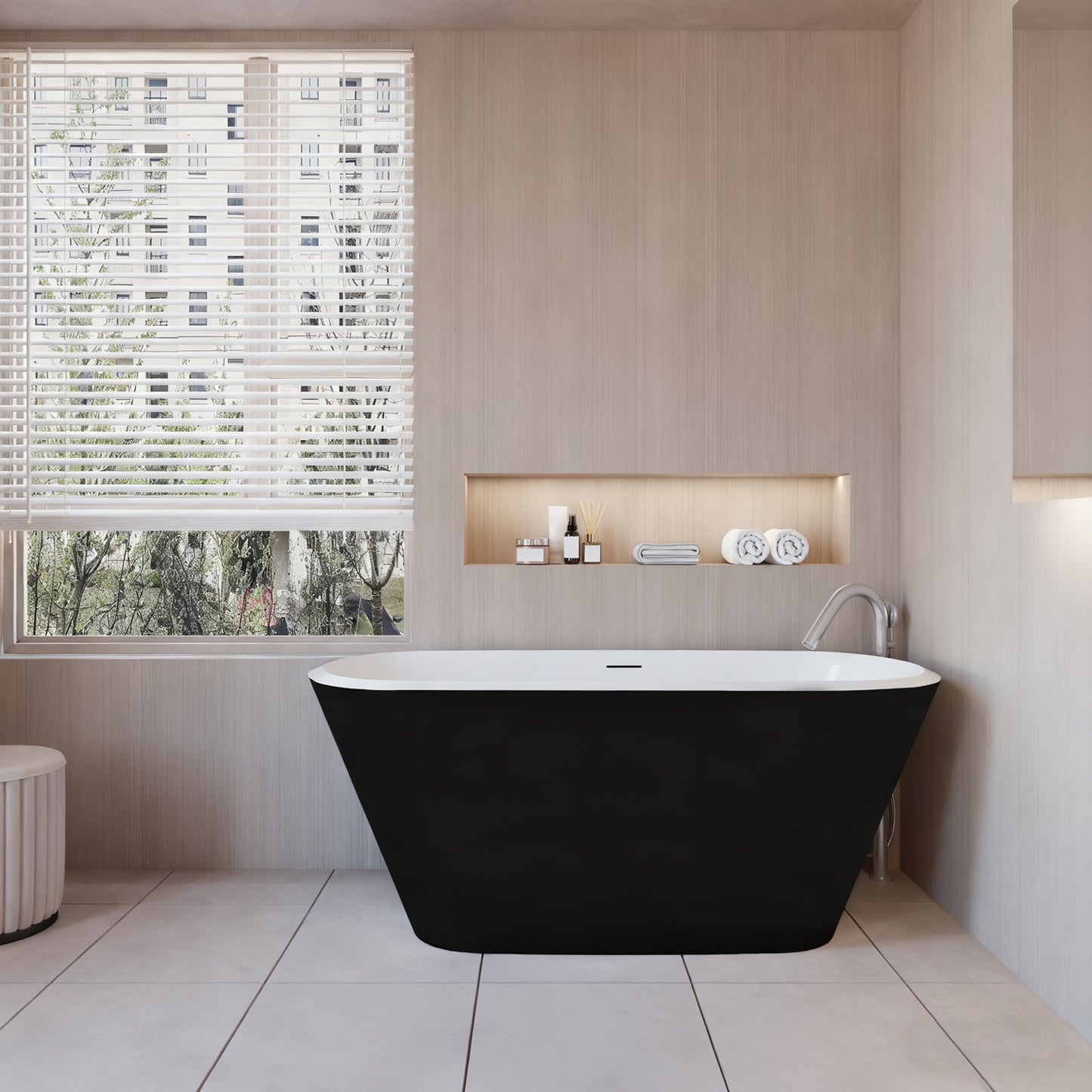 Vasca da Bagno a Isola 150x72x60 /170x78x60cm Vasca da Bagno Freestanding in Acrilico Nero Ovale