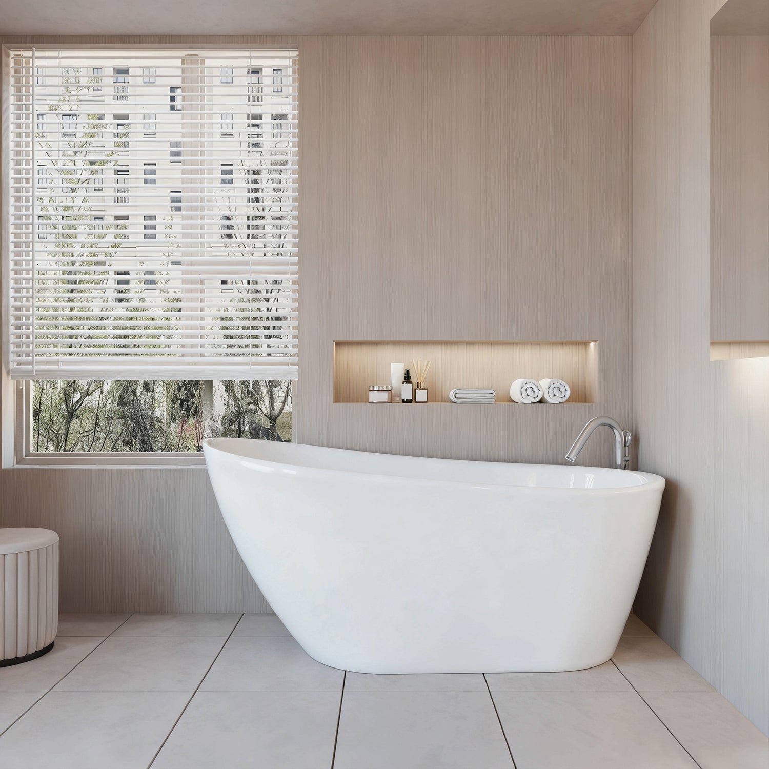 Vasca da Bagno a Isola Freestanding in Acrilico da 160x72x73 cm/170x78x73, Colore Bianco, Forma di Ovale Irregolare