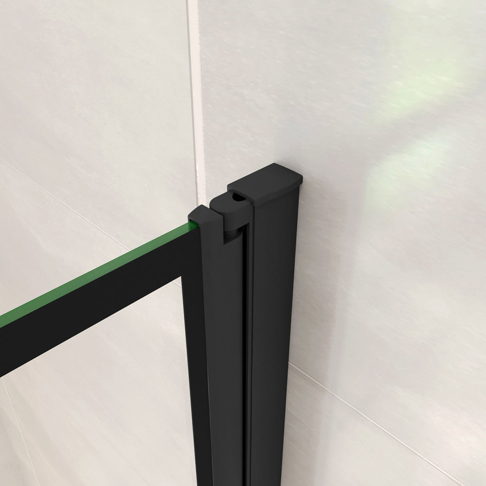 Parete Vasca Doccia 70xh.140cm Sopravasca Pannello Girevole in Vetro Temperato 4mm Semitrasparente Riquadri Neri Serigrafato