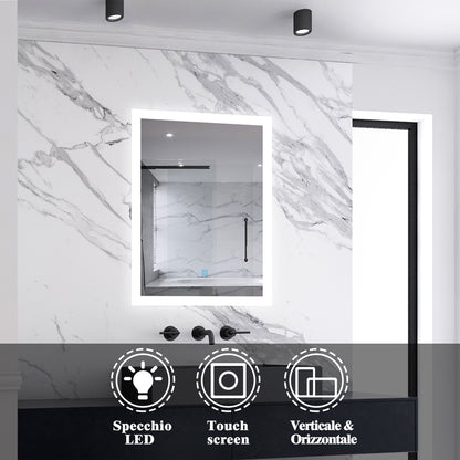 Aica Specchio Quadrato Da Bagno Specchio Cosmetico Con Illuminazione, Anti-appannamento, Luce Bianca Fredda 6000K, IP44 Resistente All'umidità, Vetro Senza Rame 70×50 cm Tipo6 Nessun Antiappannamento