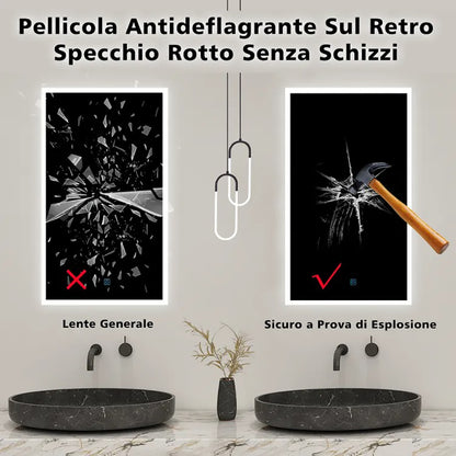 Aica LED Specchio da bagno 50×70 cm, luminosit regolabile a 3 colori, antiappannamento, memoria di interruzione di corrente