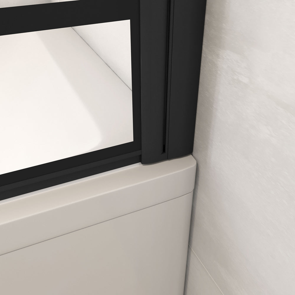 80x140cm Parete Vasca Doccia Sopravasca Singolo Pannello Girevole in Vetro Temperato 6mm Trasparente con Riquadri Neri