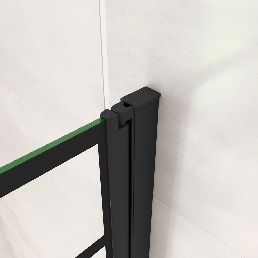 Parete Vasca Doccia 80xh.140cm Sopravasca Pannello Girevole in Vetro Temperato 6mm Trasparente con Riquadri Neri