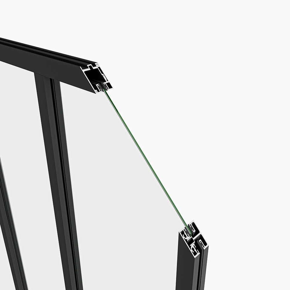 Parete Vetrata Interna 153x108cm in Vetro Temperato Trasparente da 4mm 5 Lastre Corniciate Profilo Nero Opaco Divisorio da Casa