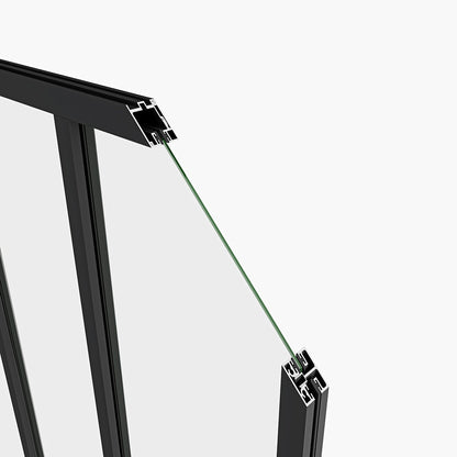 Parete Vetrata Interna 63x108cm in Vetro Temperato Trasparente da 4mm 2 Lastre Corniciate Profilo in Alluminio Nero Opaco Divisorio da Casa