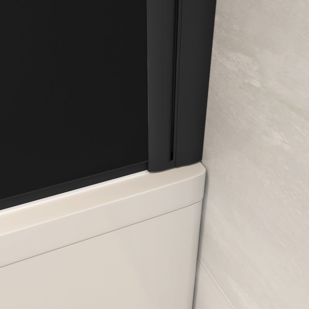 Parete Vasca Doccia 70xh.140cm Sopravasca Pannello Girevole in Vetro Temperato 4mm Semitrasparente Riquadri Neri Serigrafato