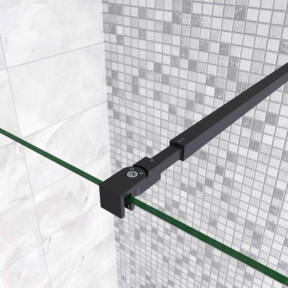 Parete Fissa Doccia Walk In Nero Opaco 190cm Vetro Temperato Trasparente Anticalcare 6mm con Barra Stabilizzatrice