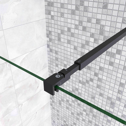 Parete Fissa Doccia Walk In Nero Opaco 190cm Vetro Temperato Trasparente Anticalcare 6mm con Barra Stabilizzatrice