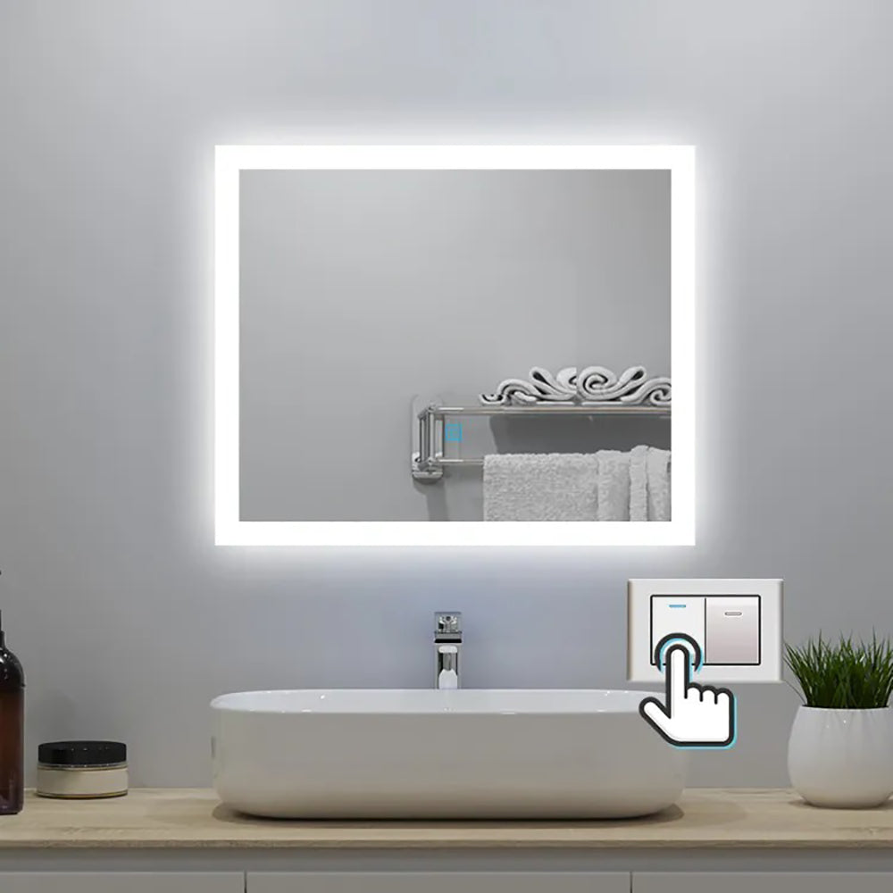 Aica LED Specchio da bagno 60×50 cm, luminosità regolabile a 3 colori, antiappannamento, memoria di interruzione di corrente