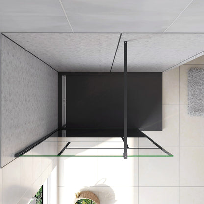 Doccia Walk In Parete Fissa Vetro Temperato 8mm Anticalcare 90-120 x200cm Semitrasparente Riquadri Nero Serigrafato Barra Stabilizzatrice da 140cm Tagliabile