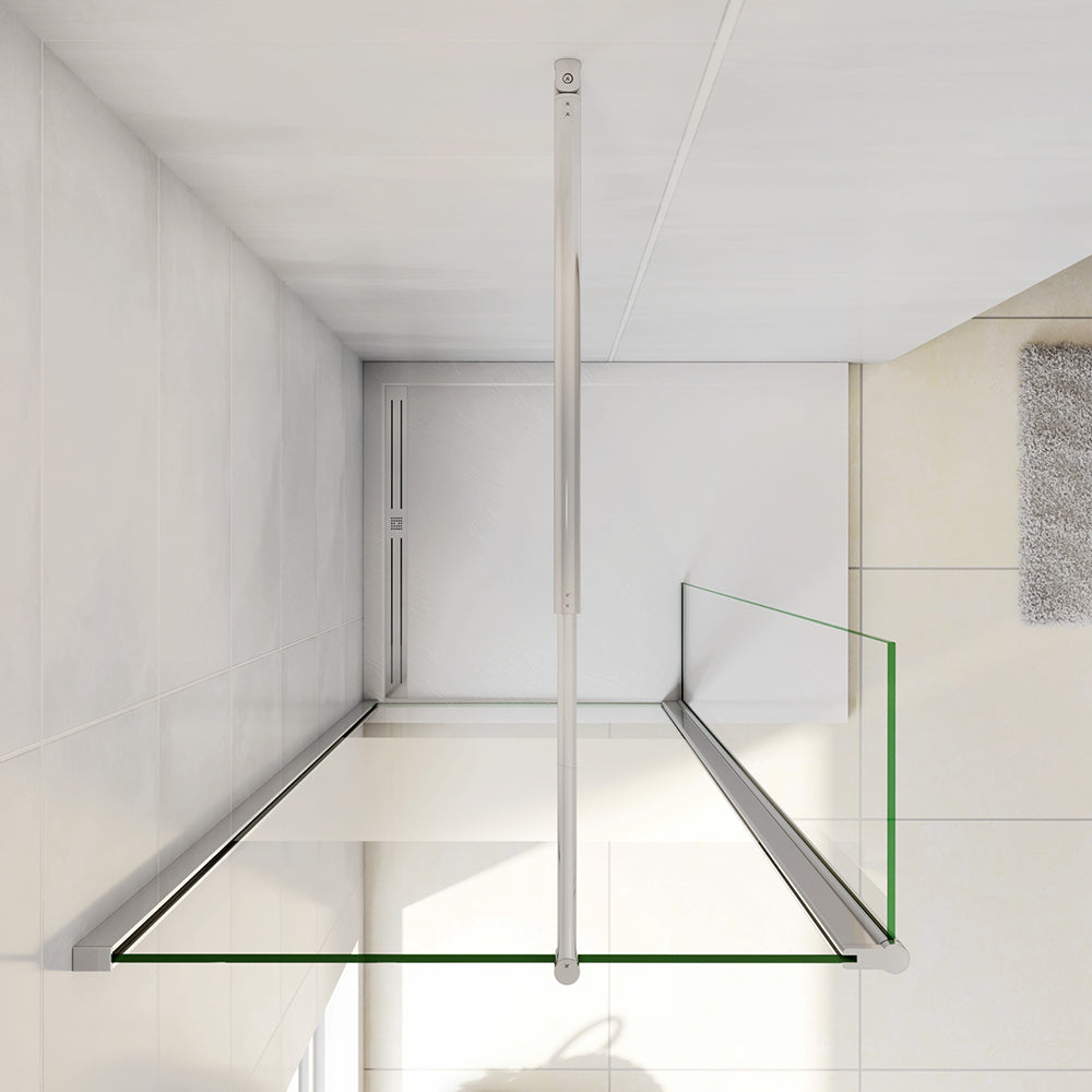 Walk in Doccia Due Pareti Vetro Temperato Anticalcare Fascia Opaca Centrale ANTI FRANTUMI Barra Stabilizzatrice Cromo Lucido