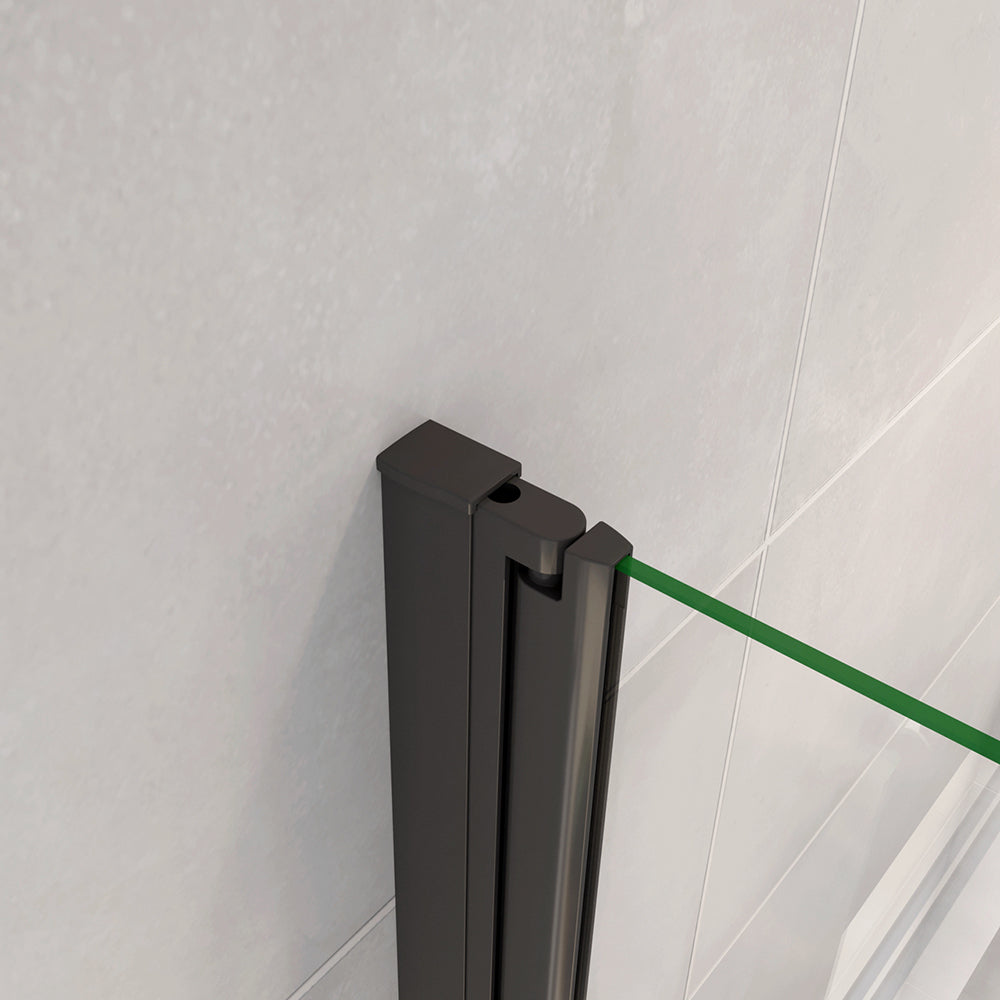 190cm Box Doccia Angolare Porta Battente Pieghevole con Parete Fissa in Vetro Temperato 5 mm Anticalcare Barra da 90 cm Nera Opaca Piatto Doccia incluso
