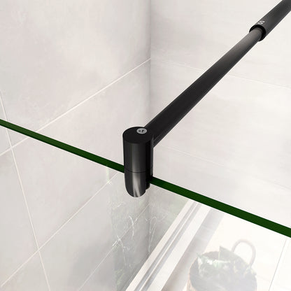 Walk in Doccia Due Pareti Vetro 8mm Temperato Anticalcare Antifrantumi Fascia Opaca Barra Stabilizzatrice Nera Opaca