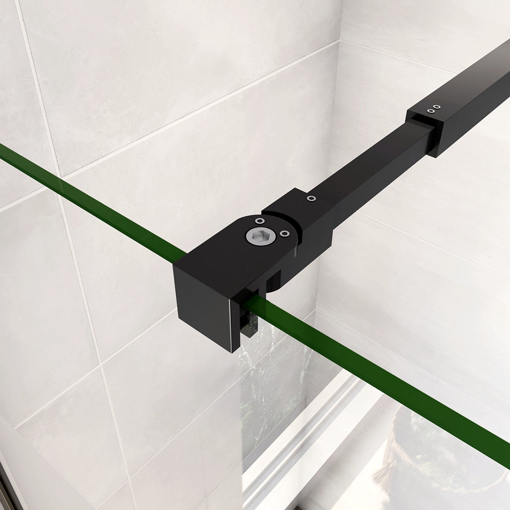 Walk in Doccia Due Pareti Vetro 8mm Temperato Anticalcare Antifrantumi Fascia Opaca Barra Stabilizzatrice Nera Opaca