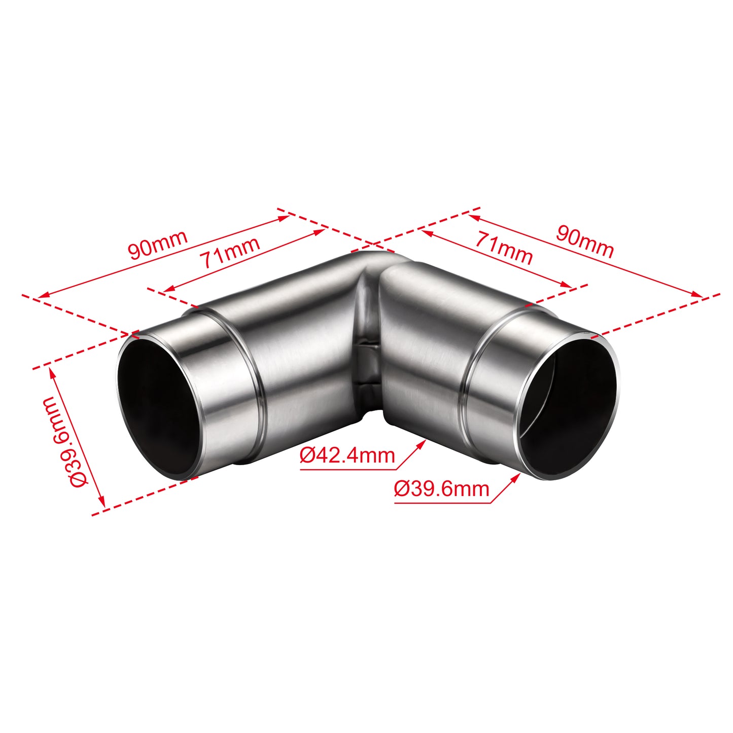 Connettore regolabile /Connettore dritto in acciaio inox 304 per corrimano Ø42.2/42.4mm parete#Argento spazzolato