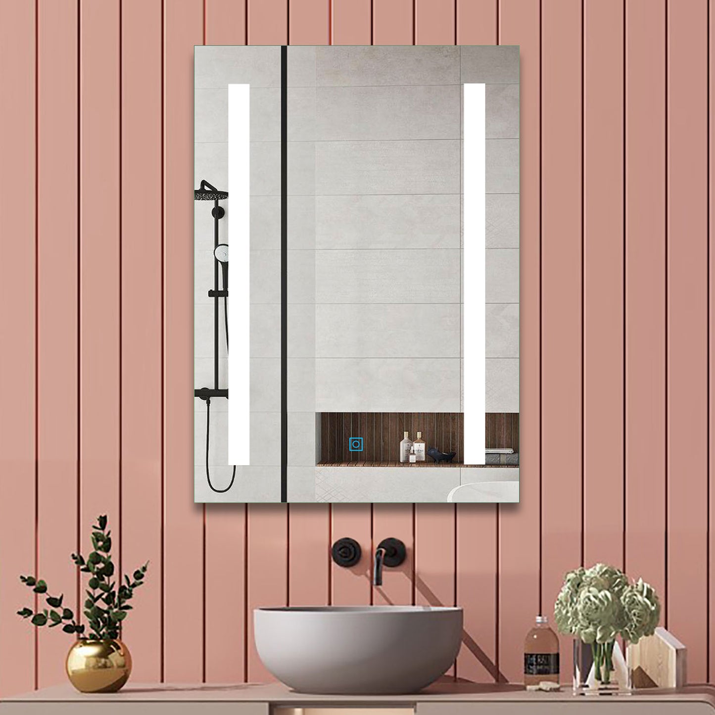Aica60 × 45 cm LED Quadrato Specchio da Bagno Anti-appannamento Interruttore Touch Control 60x80x4cm