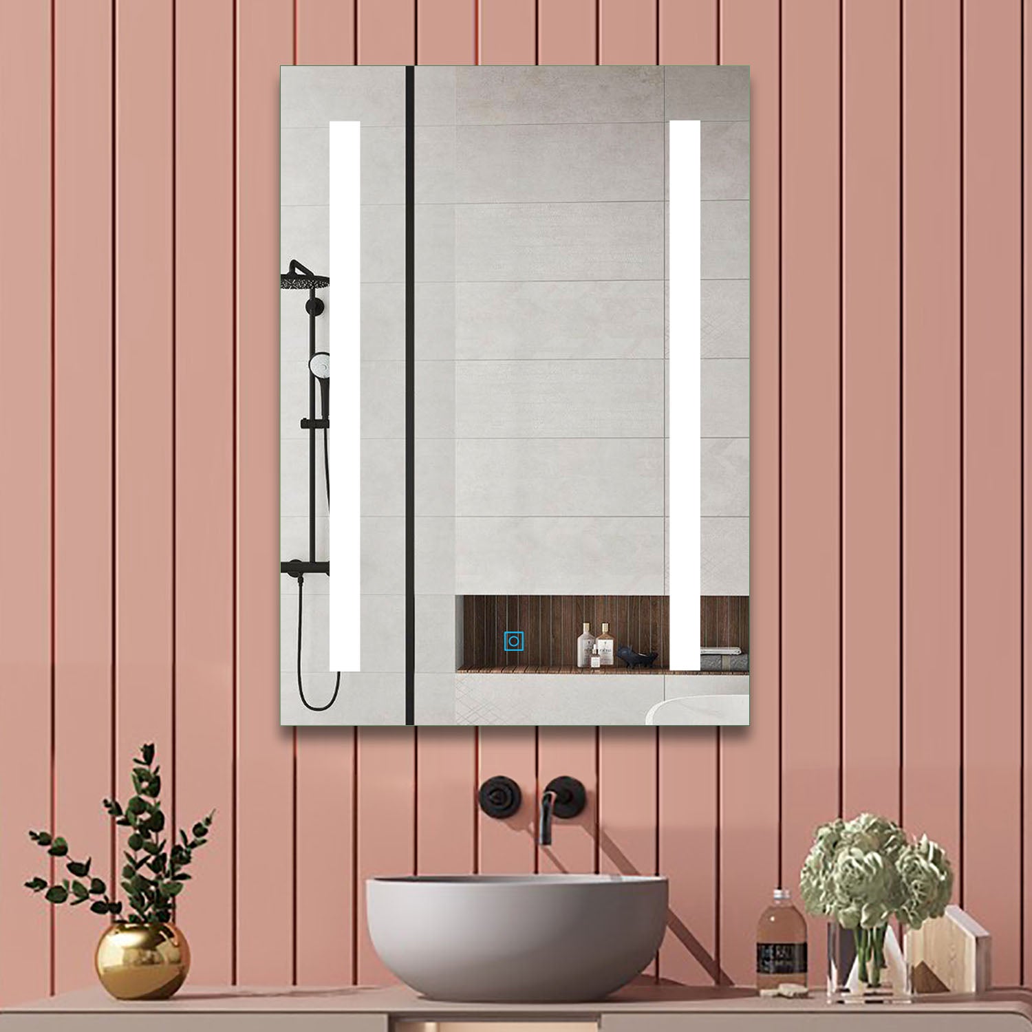 Aica60 × 45 cm LED Quadrato Specchio da Bagno Anti-appannamento Interruttore Touch Control 60x80x4cm - Consegna gratuita