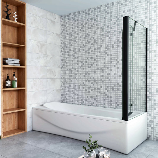 90/100/110/120/130x140cm Sopravasca Angolare 2 Ante Pieghevoli con Parete Laterale 65/70/75 cm Vetro Temperato 6 mm Trasparente Anticalcare Nero Opaco