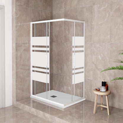 185 cm Box Doccia Angolare 70-80-90-100x70-80-90-100 cm Porte Scorrevoli Vetro Temperato 5 mm Anticalcare Fascie in Serigrafato Telaio Bianco Opaco