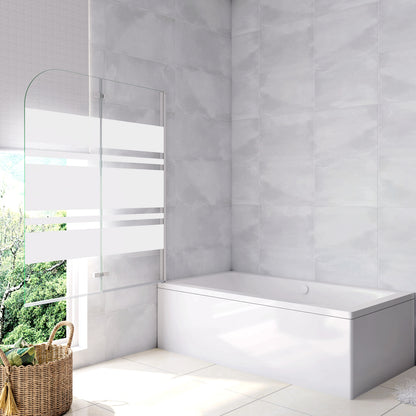 Aica 140 cm Sopravasca da Bagno Due Ante Mobili verso Sinistro/Destro Vetro 6mm Temperato Anticalcare Fascie Centrali in Serigrafato Bianco Opaco