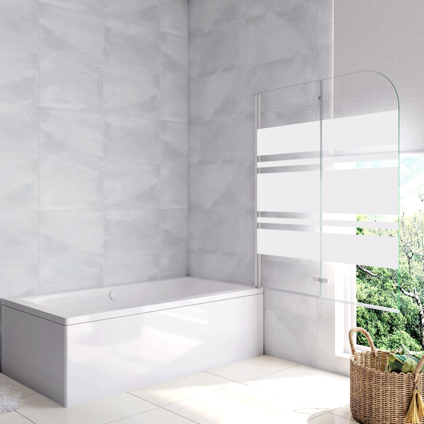 Aica 140 cm Sopravasca da Bagno Due Ante Mobili verso Sinistro/Destro Vetro 6mm Temperato Anticalcare Fascie Centrali in Serigrafato Bianco Opaco