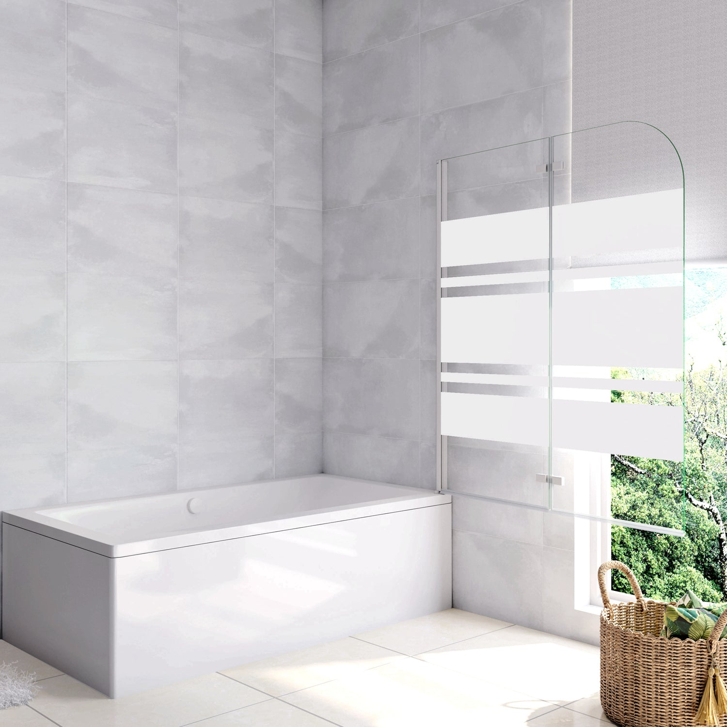 Aica 140 cm Sopravasca da Bagno Due Ante Mobili verso Sinistro/Destro Vetro 6mm Temperato Anticalcare Fascie Centrali in Serigrafato Bianco Opaco
