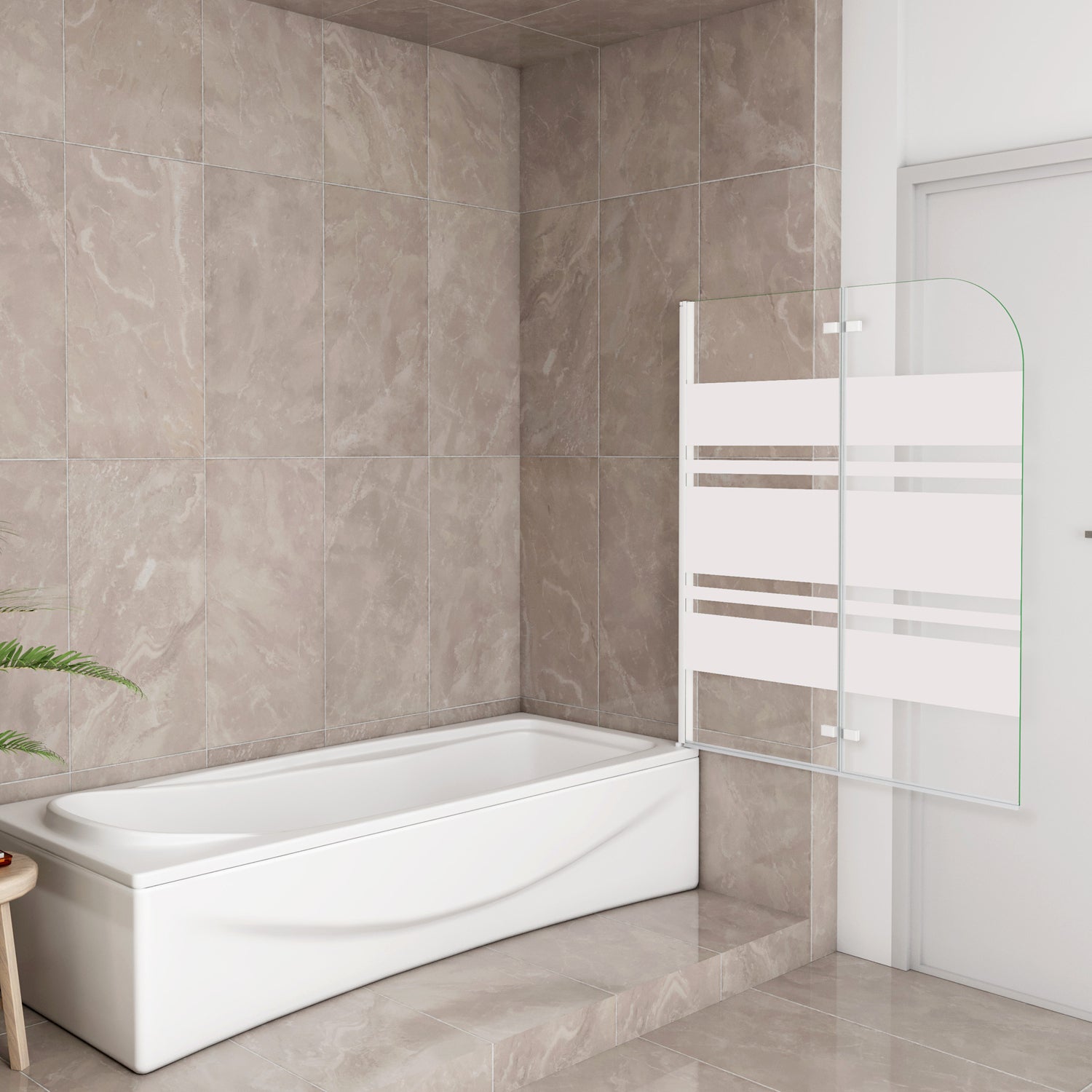 Sopravasca 90-120x140 cm Parete per Vasca da Bagno 2 Ante Movibili Montaggio Verso Destro Vetro 6 mm Temperato Anticalcare Serigrafia Bianca