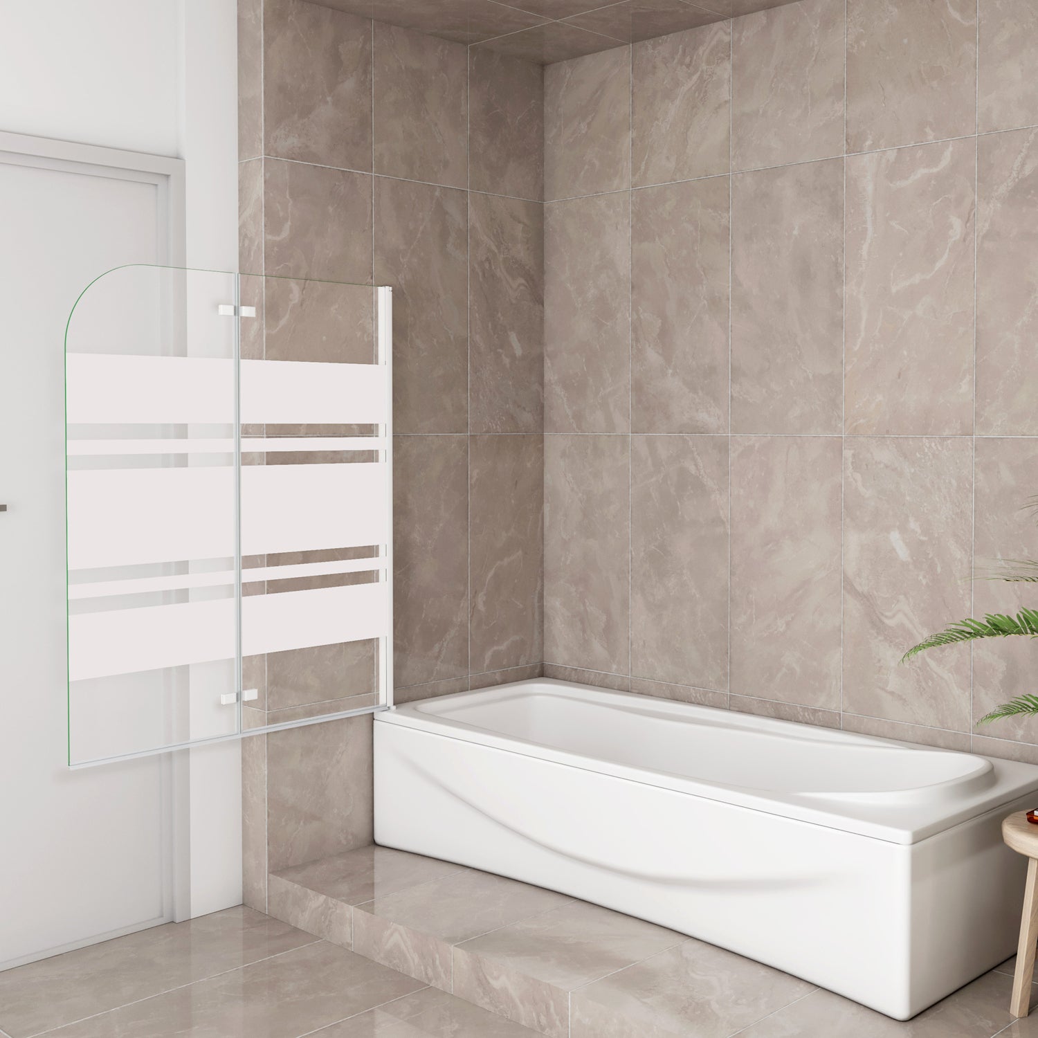 Sopravasca 90-120x140 cm Parete per Vasca da Bagno 2 Ante Movibili Montaggio Verso Sinistro Vetro 6 mm Temperato Anticalcare Serigrafia Bianca