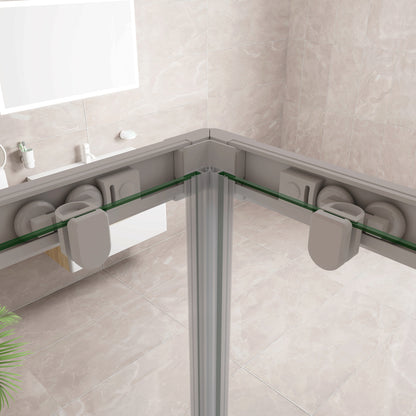 185 cm Box Doccia Angolare 70-80-90-100x70-80-90-100 cm Porte Scorrevoli Vetro Temperato 5 mm Anticalcare Fascie in Serigrafato Telaio Bianco Opaco
