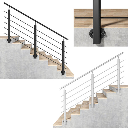 Ringhiera Balaustra in Alluminio Argento Opaco o Nero Opaco L. 100/150/200 cm a Montaggio a Parete, con Supporto di Collegamento a Parete