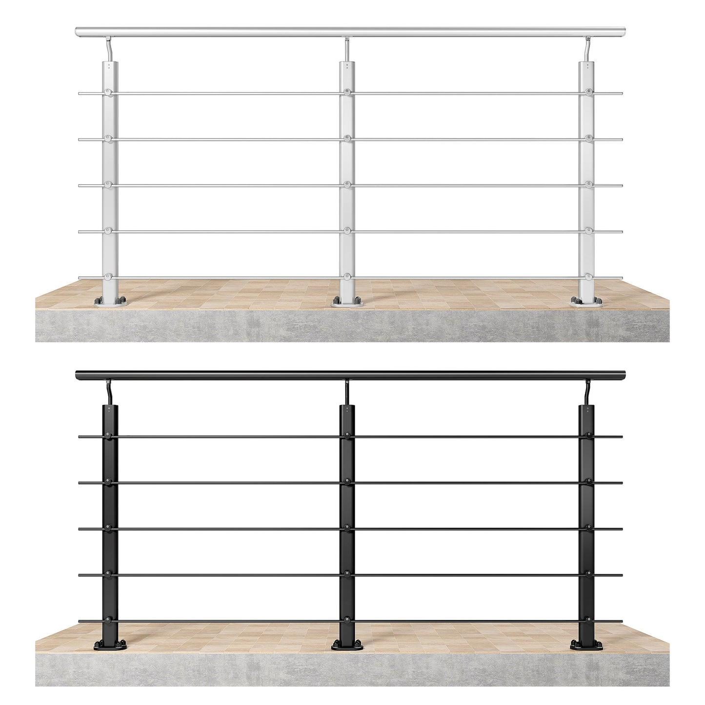 Ringhiera Parapetto in Alluminio Argento o Nero Opaco — Disponibile in 3 Misure: L. 100/150/200 cm — Montaggio a Pavimento per Interni ed Esterni